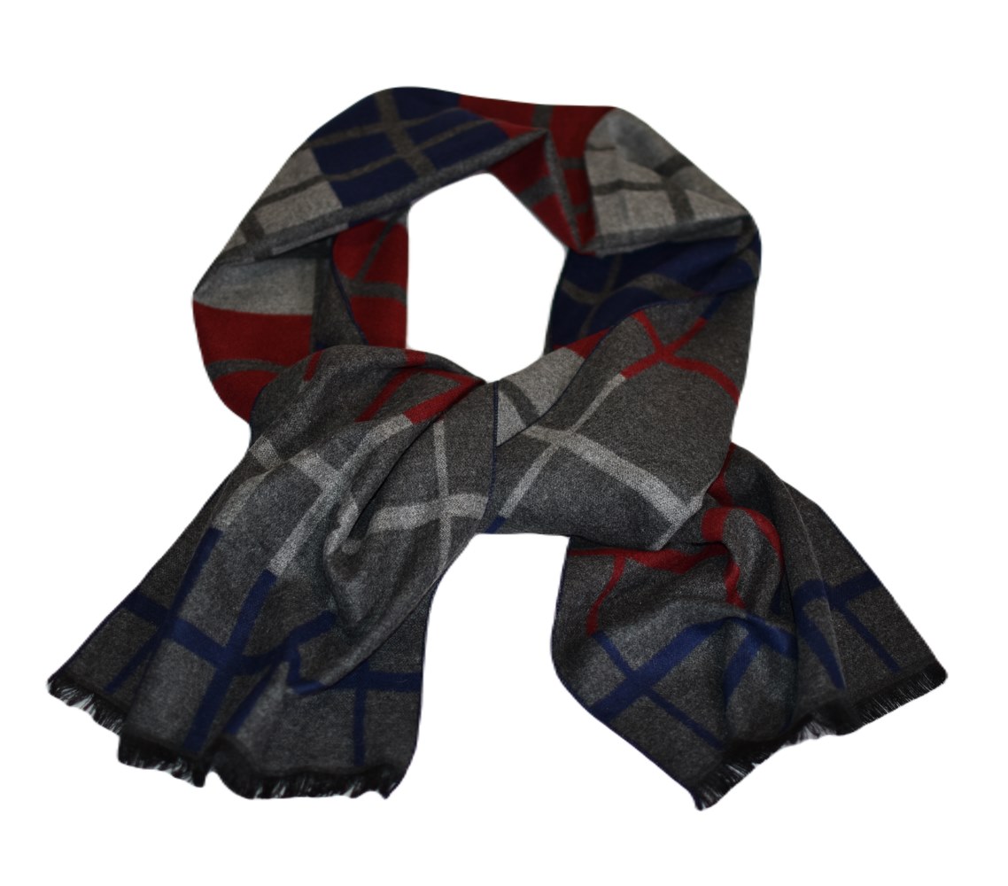 Pánská elegantní šála se vzorem (šedá, modrá, červená)