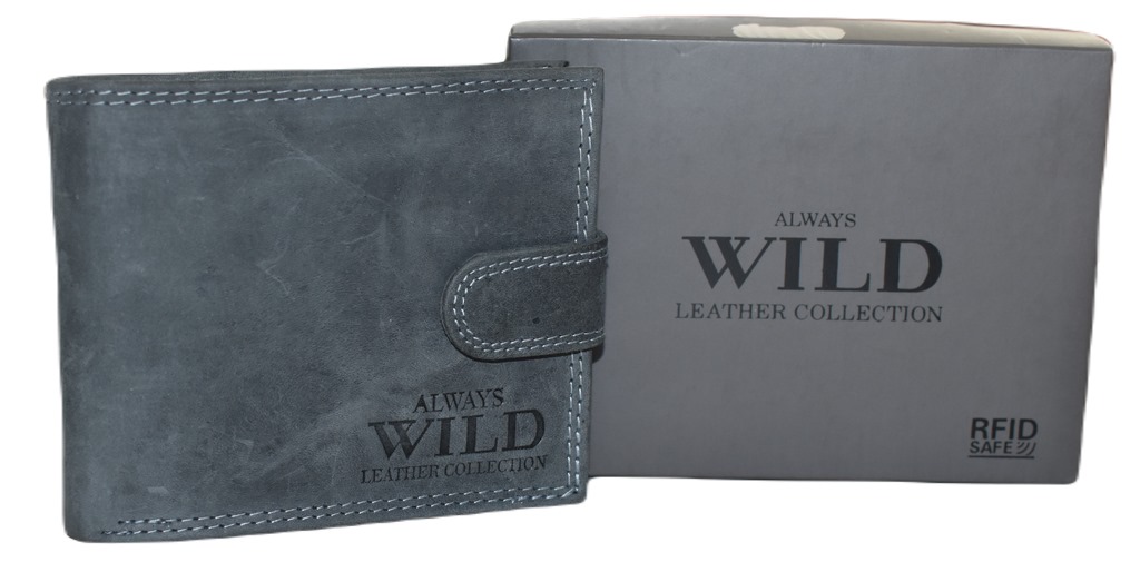 Šedá pánská kožená peněženka s přezkou ALWAYS WILD