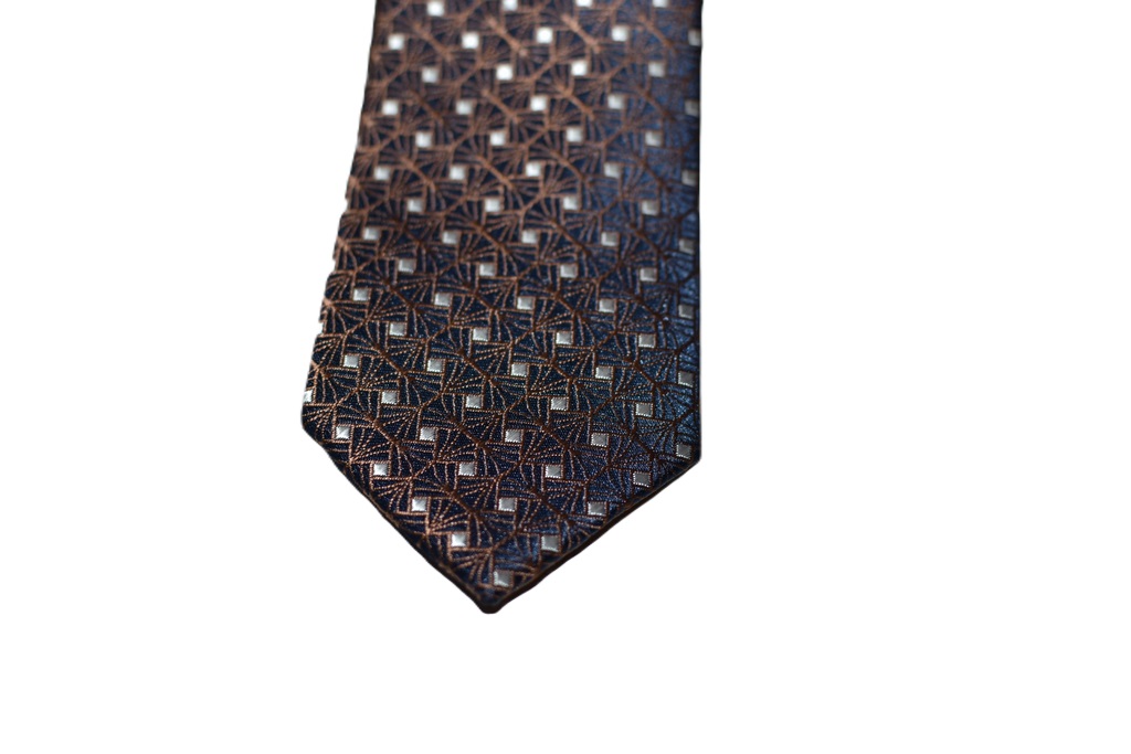 Pánská Kravata s Hnědým Vzorem a Bílými Čtverci