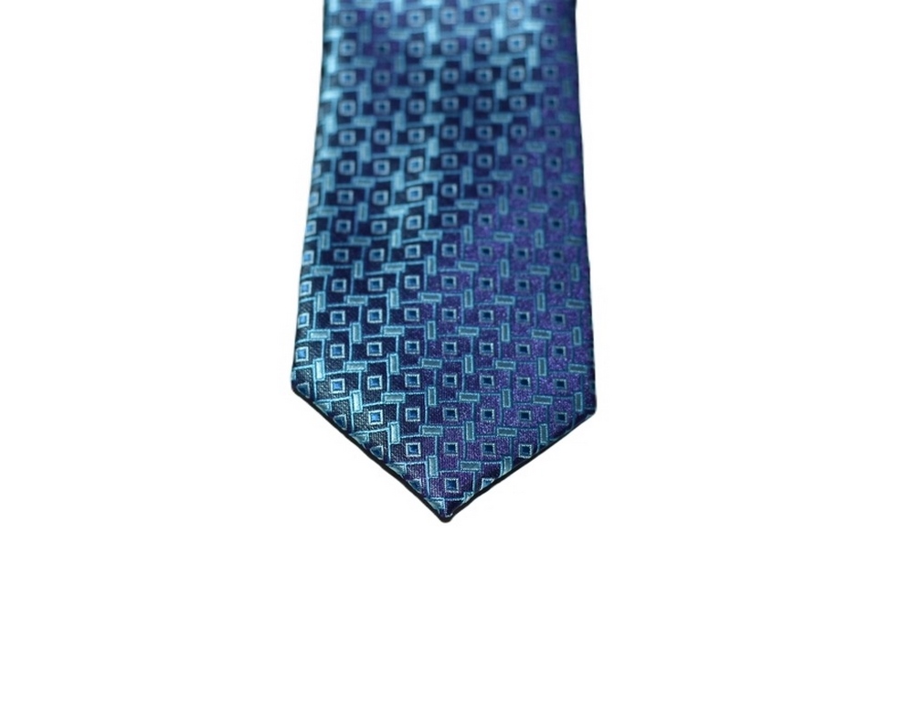 Modrá kravata se vzorem (obdelníky a čtverce)