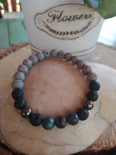 Pánský náramek (Láva černá a šedá, Hematit, Jaspis cloisonne blue)