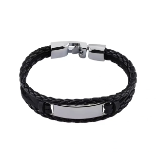 Kožený pánský náramek se sponou Leather black silver