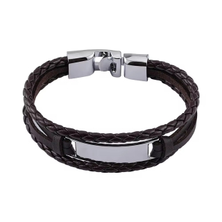 Kožený pánský náramek se sponou Leather brown silver